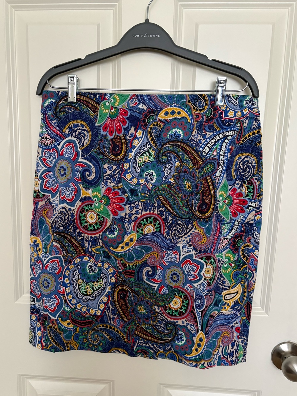 Talbots Paisley Mini Skirt in Blue with Red, Green, Yellow Accents